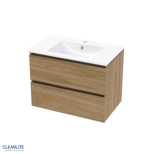 Clearlite Pacific Rise Double Drawer Wall Hung Vanity 750mm - Available in 3 Colours
