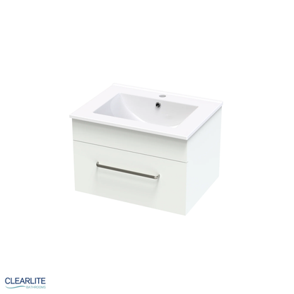 Clearlite Pacific Single Drawer Wall Hung Vanity 600mm - Available in 3 Colours