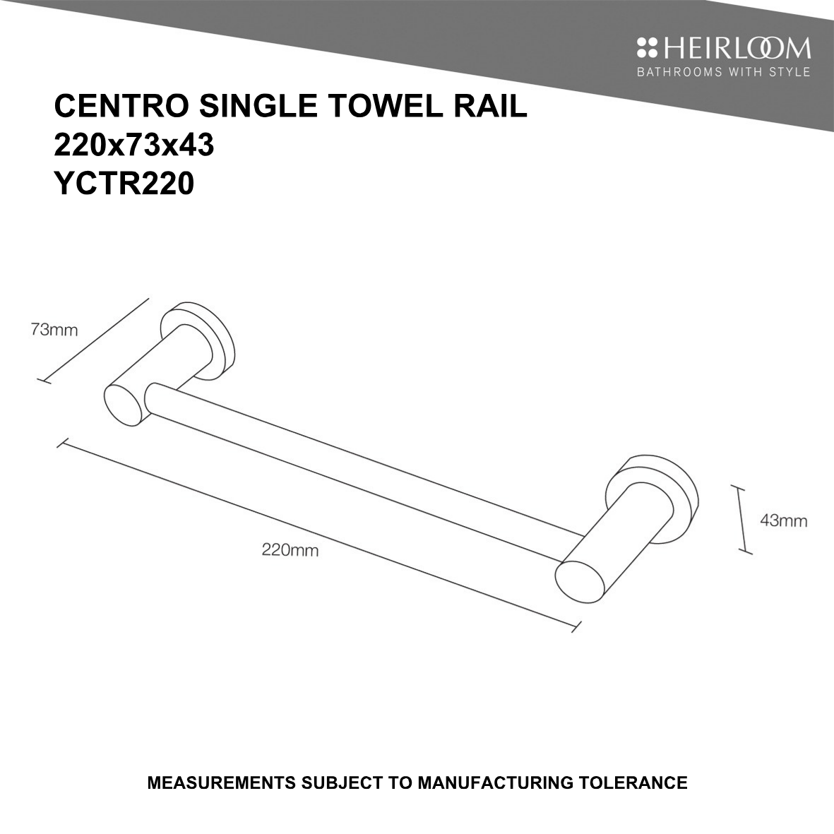 Heirloom Centro Towel Rail 220mm - Chrome