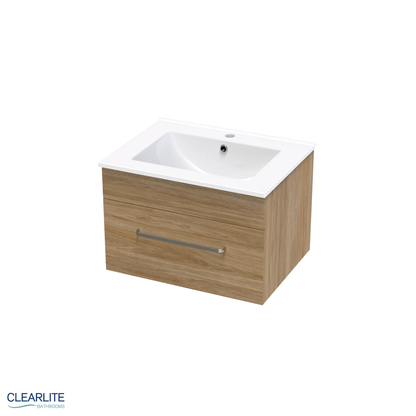 Clearlite Pacific Single Drawer Wall Hung Vanity 600mm - Available in 3 Colours