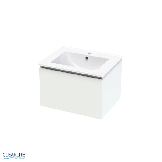 Clearlite Pacific Rise Single Drawer Wall Hung Vanity 600mm - Available in 3 Colours