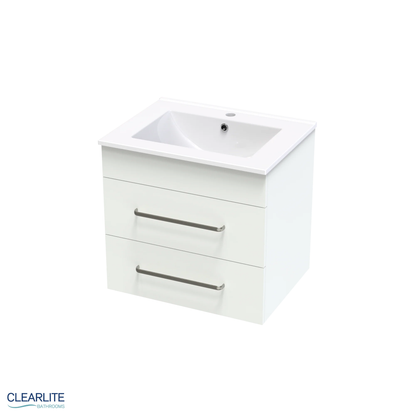 Clearlite Pacific Double Drawer Wall Hung Vanity 600mm - Available in 3 Colours