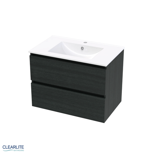 Clearlite Pacific Rise Double Drawer Wall Hung Vanity 750mm - Available in 3 Colours