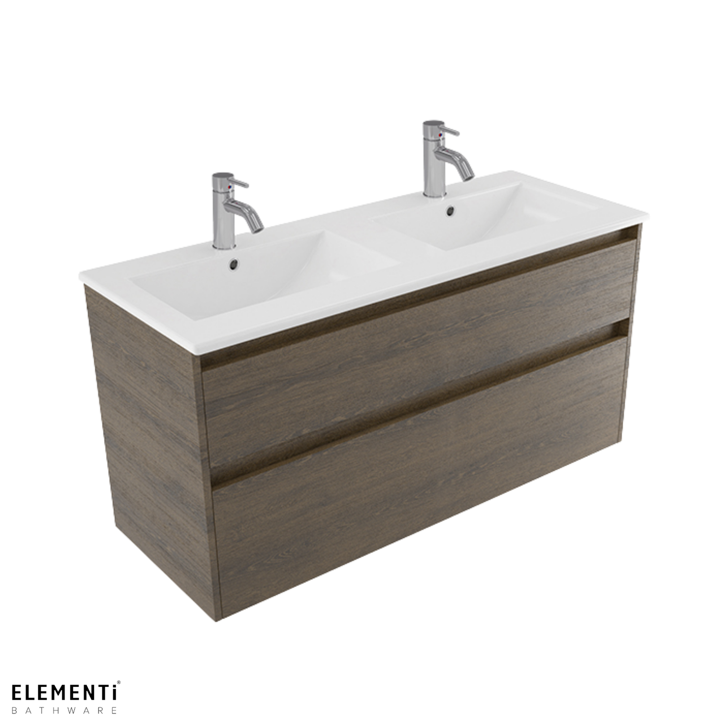 Elementi Novara 2 Drawer Wall Hung Vanity Double Bowl 1200mm - Available in 11 Colours