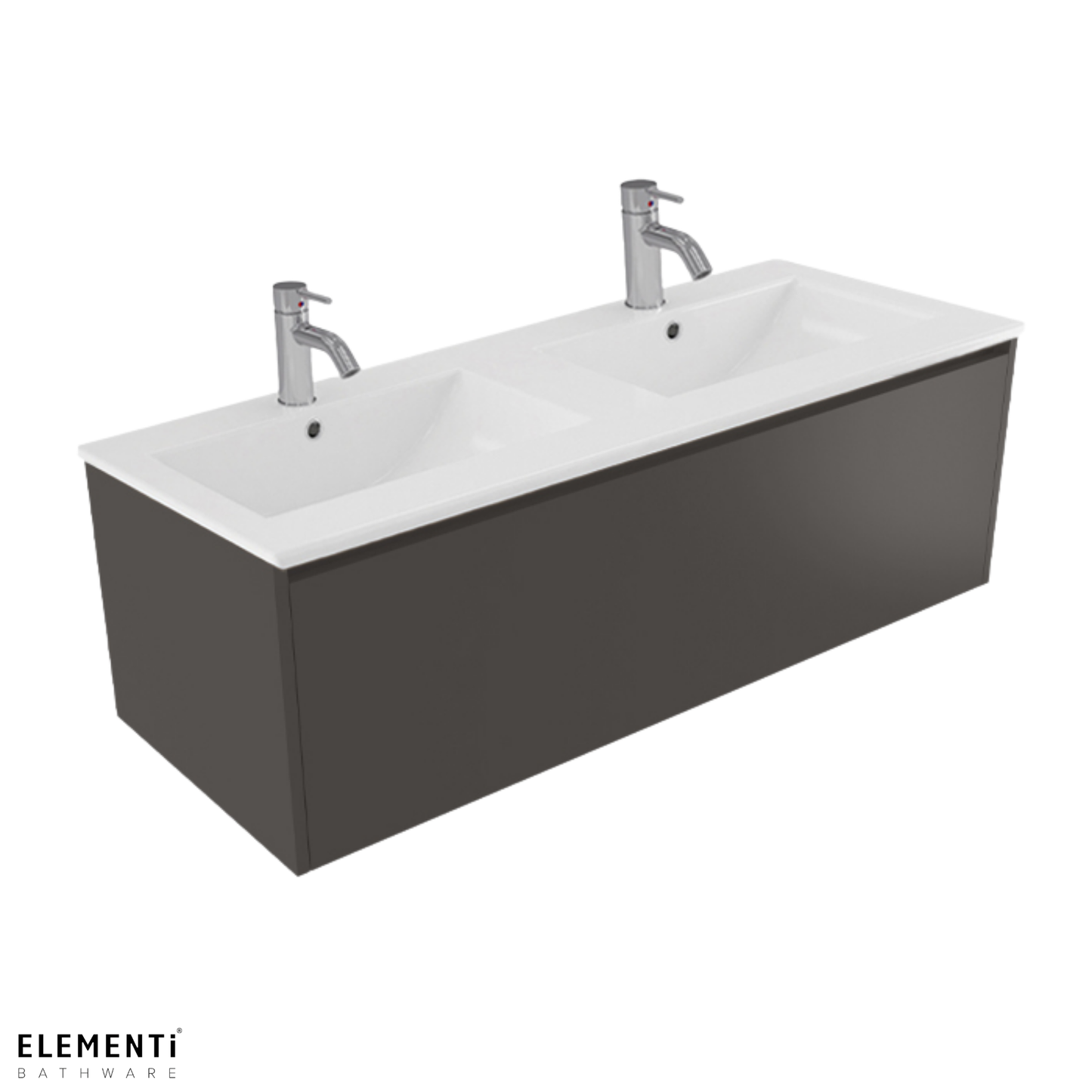 Elementi Novara 1 Drawer Wall Hung Vanity Double Bowl 1200mm - Available in 11 Colours