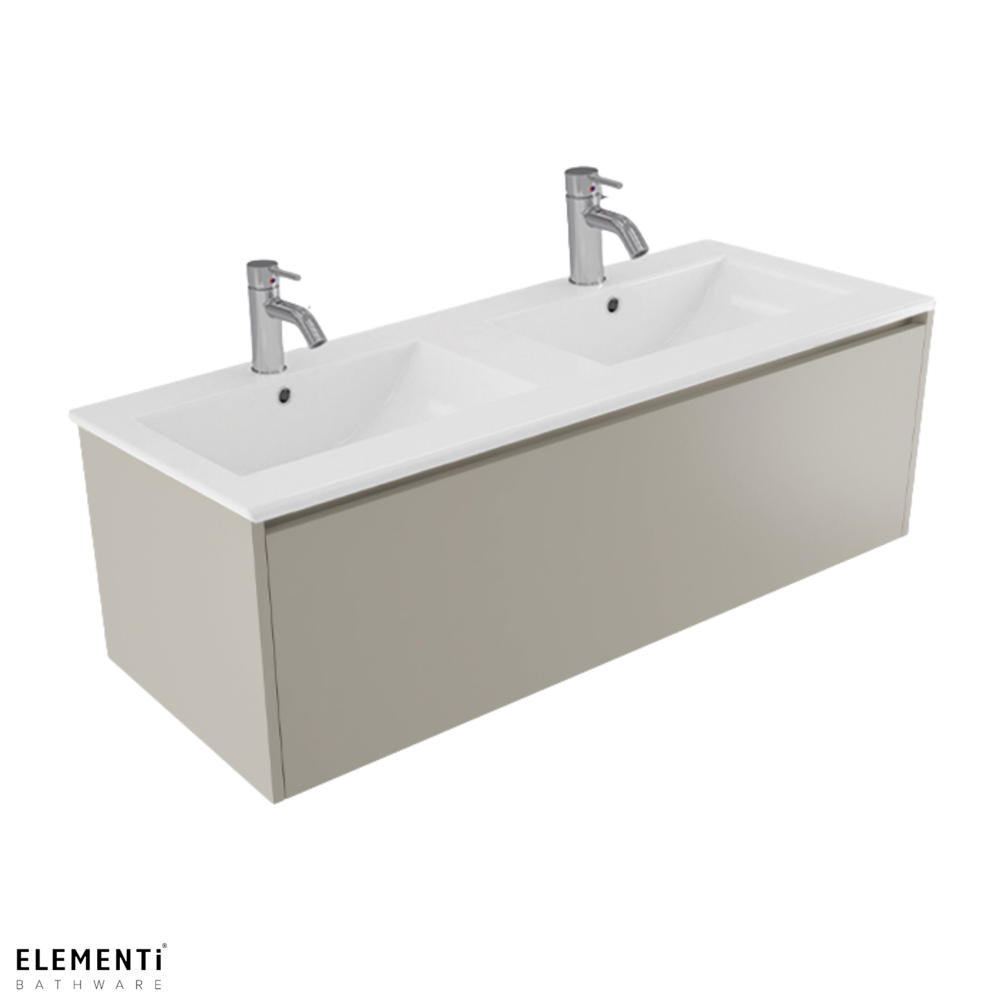 Elementi Novara 1 Drawer Wall Hung Vanity Double Bowl 1200mm - Available in 11 Colours