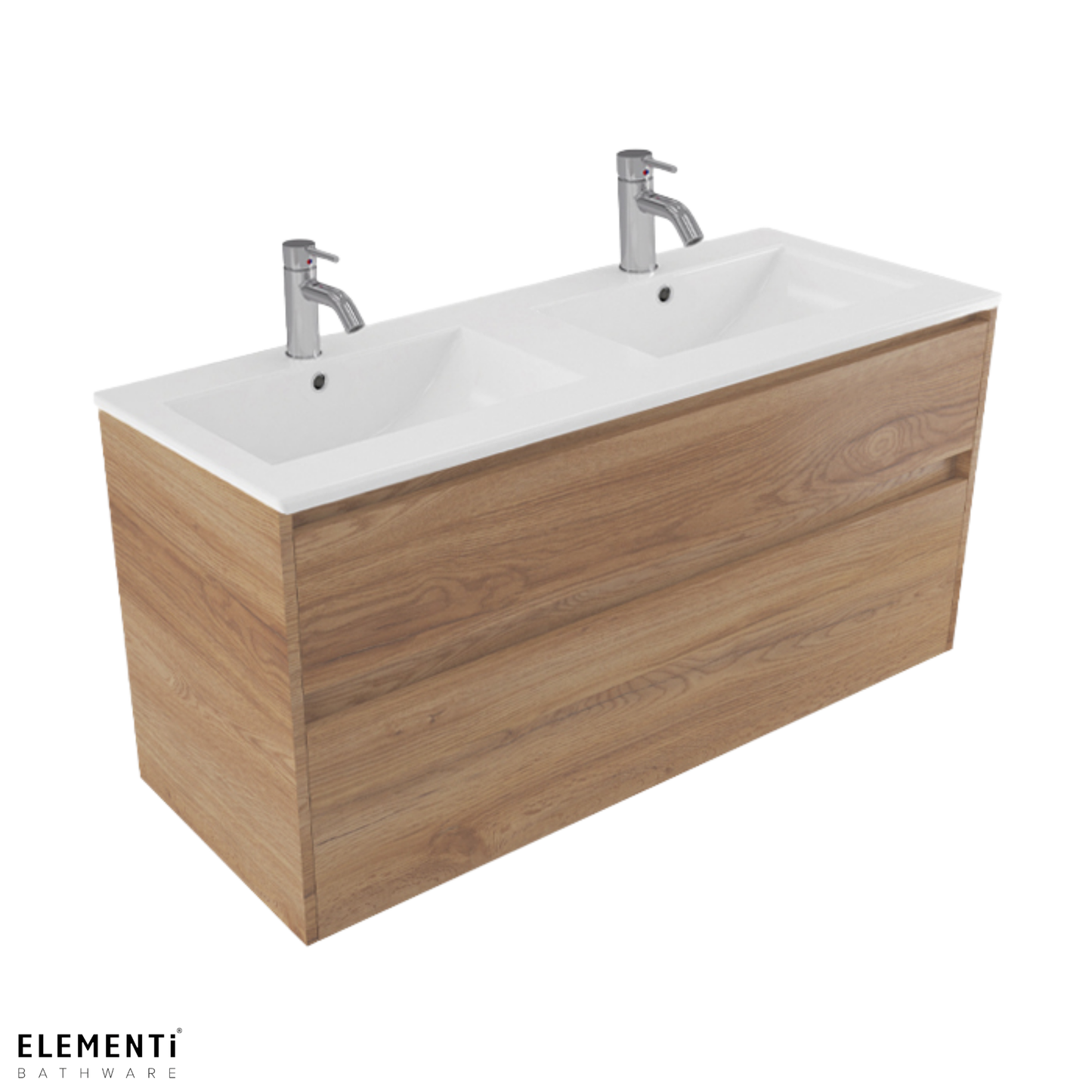 Elementi Novara 2 Drawer Wall Hung Vanity Double Bowl 1200mm - Available in 11 Colours