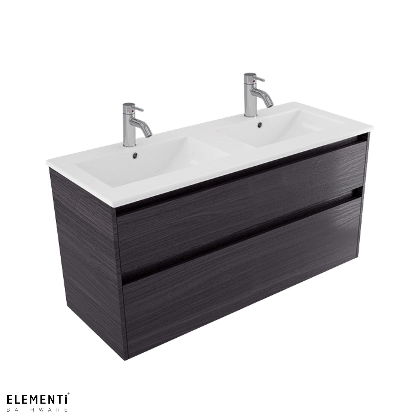 Elementi Novara 2 Drawer Wall Hung Vanity Double Bowl 1200mm - Available in 11 Colours