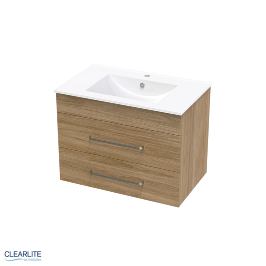 Clearlite Pacific Double Drawer Wall Hung Vanity 750mm - Available in 3 Colours