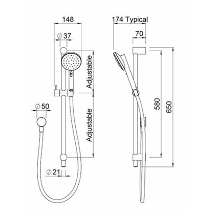 Methven Minimalist MK2 Rail Shower | Available in 3 Colours