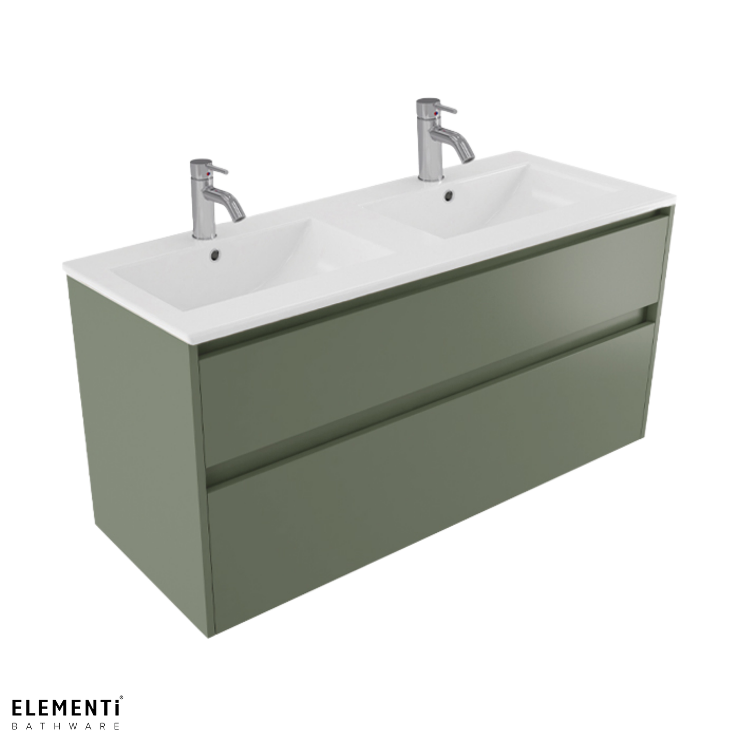 Elementi Novara 2 Drawer Wall Hung Vanity Double Bowl 1200mm - Available in 11 Colours