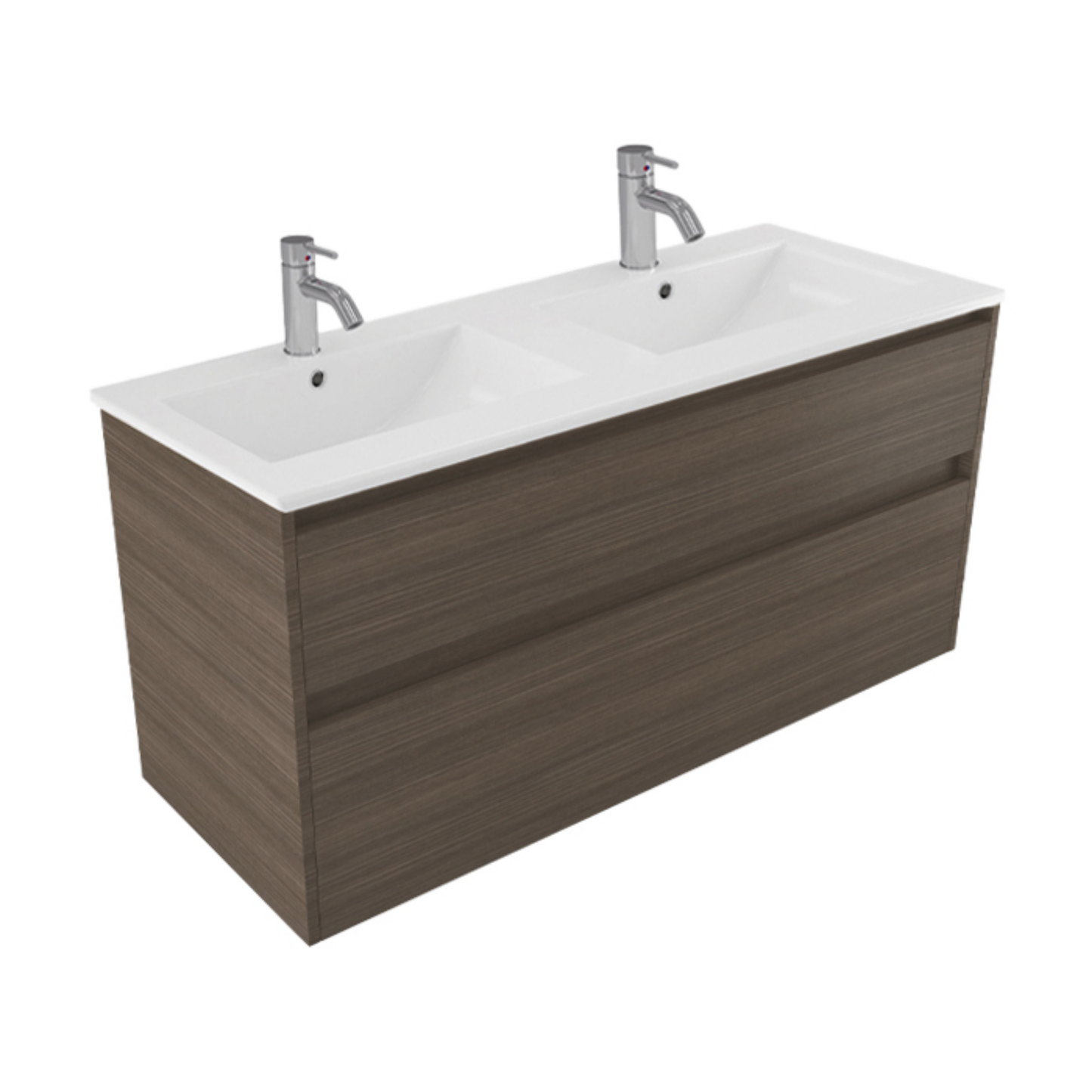 Elementi Novara 2 Drawer Wall Hung Vanity Double Bowl 1200mm - Available in 11 Colours