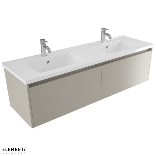 Elementi Novara 2 Drawer Wall Hung Vanity Double Bowl 1500mm - Available in 11 Colours