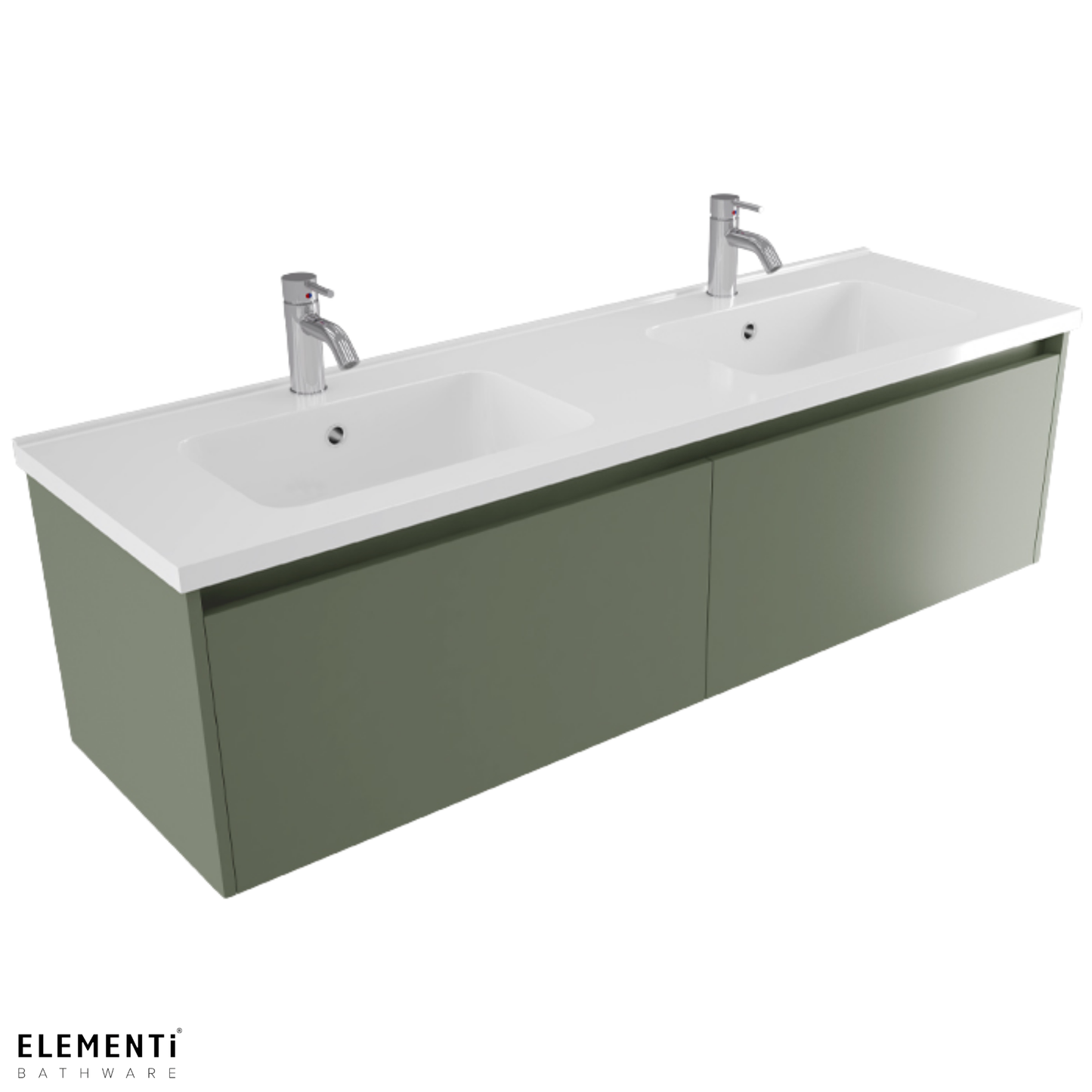 Elementi Novara 2 Drawer Wall Hung Vanity Double Bowl 1500mm - Available in 11 Colours