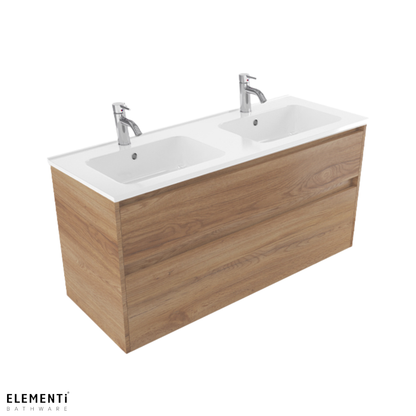 Elementi Novara 2 Drawer Wall Hung Vanity Double Bowl 1200mm - Available in 11 Colours