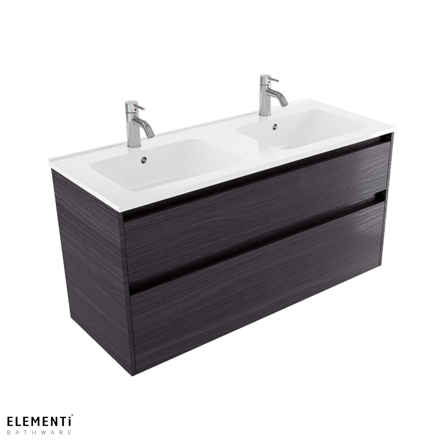 Elementi Novara 2 Drawer Wall Hung Vanity Double Bowl 1200mm - Available in 11 Colours