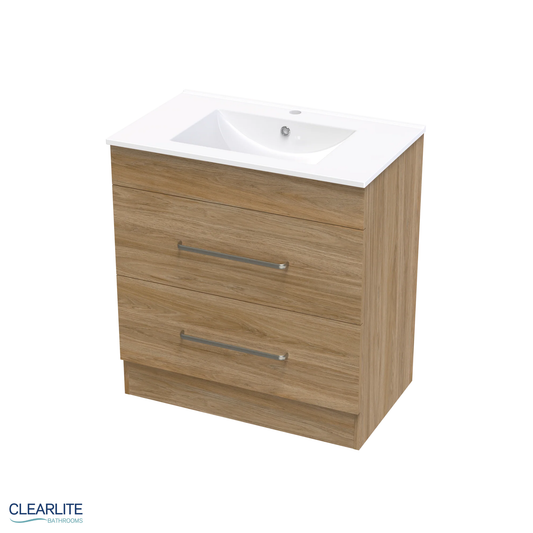 Clearlite Pacific Double Drawer Floor Standing Vanity 750mm - Available in 3 Colours
