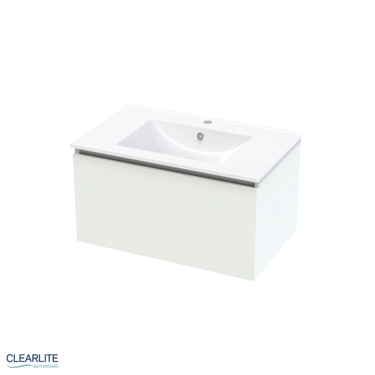 Clearlite Pacific Rise Single Drawer Wall Hung Vanity 750mm - Available in 3 Colours