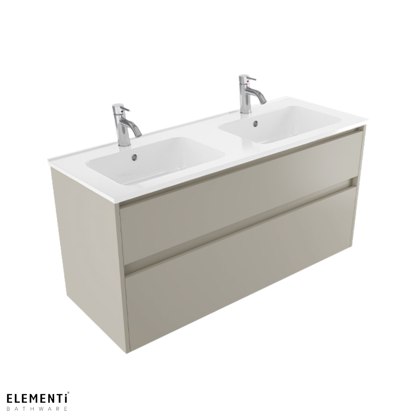 Elementi Novara 2 Drawer Wall Hung Vanity Double Bowl 1200mm - Available in 11 Colours