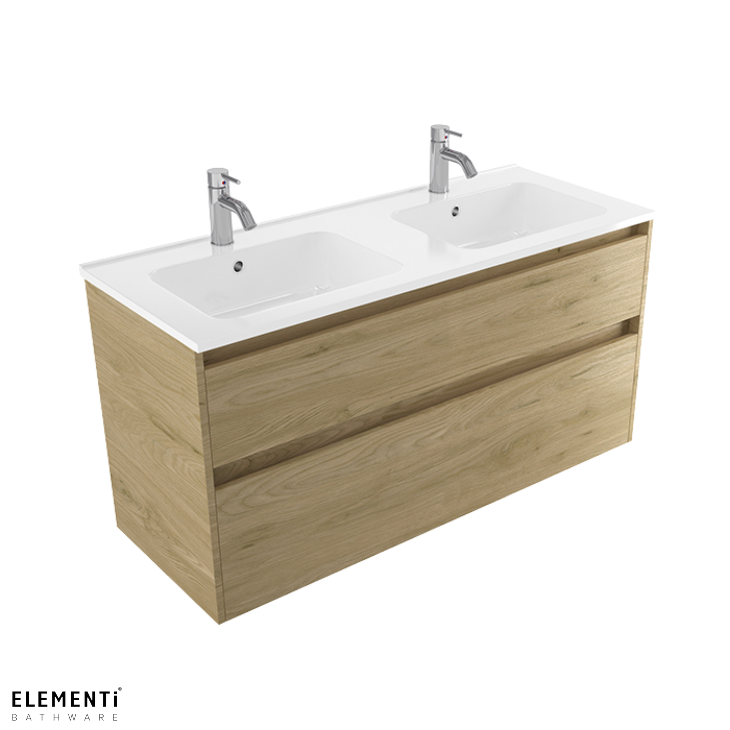 Elementi Novara 2 Drawer Wall Hung Vanity Double Bowl 1200mm - Available in 11 Colours