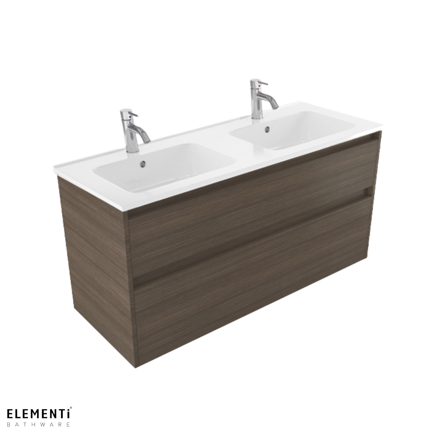 Elementi Novara 2 Drawer Wall Hung Vanity Double Bowl 1200mm - Available in 11 Colours