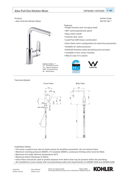 Kohler Aleo Pull Out Kitchen Faucet | Available in 4 Colours