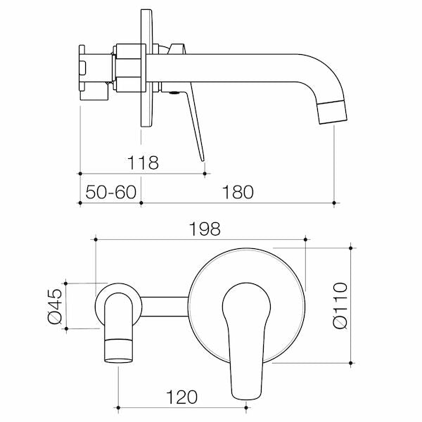 Stylus Basis R4 Wall Basin/Bath Mixer 180mm | Available in 3 Colours