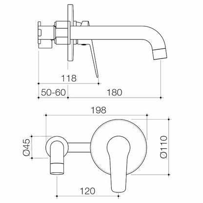 Stylus Basis R4 Wall Basin/Bath Mixer 180mm | Available in 3 Colours