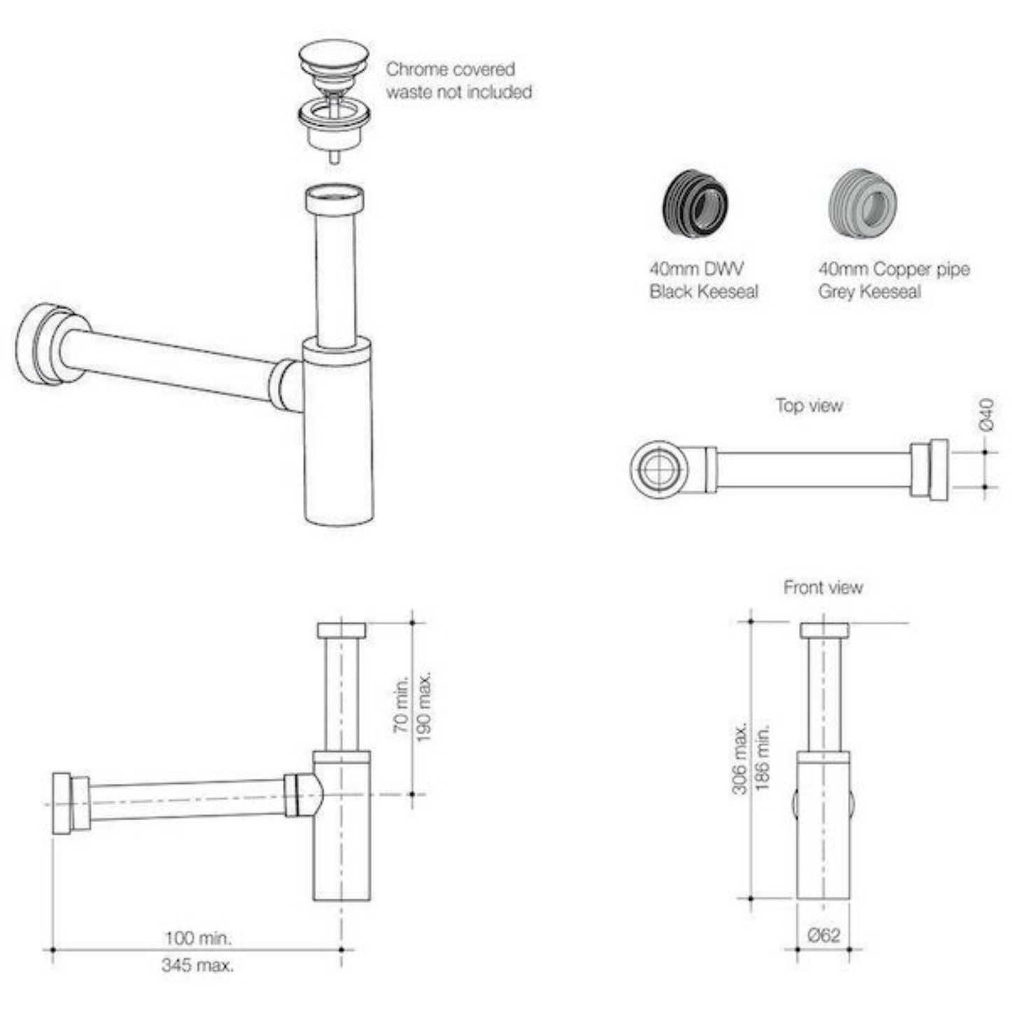 Caroma Bottle Trap 40mm | Available in 6 Colours