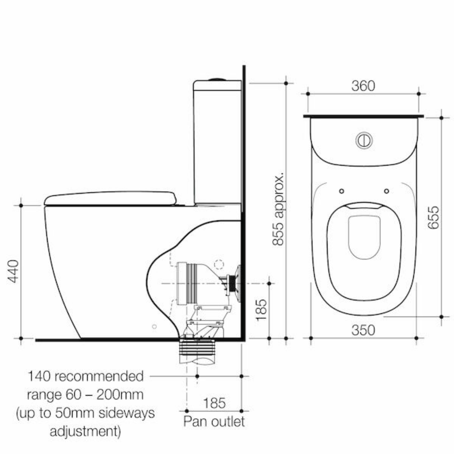 Caroma Contura II Cleanflush Wall Faced Close Coupled Toilet Suite - Available in 3 Colours