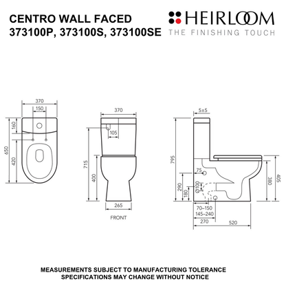 Heirloom Centro Wall Faced Toilet Suite | Multiple Pan Options