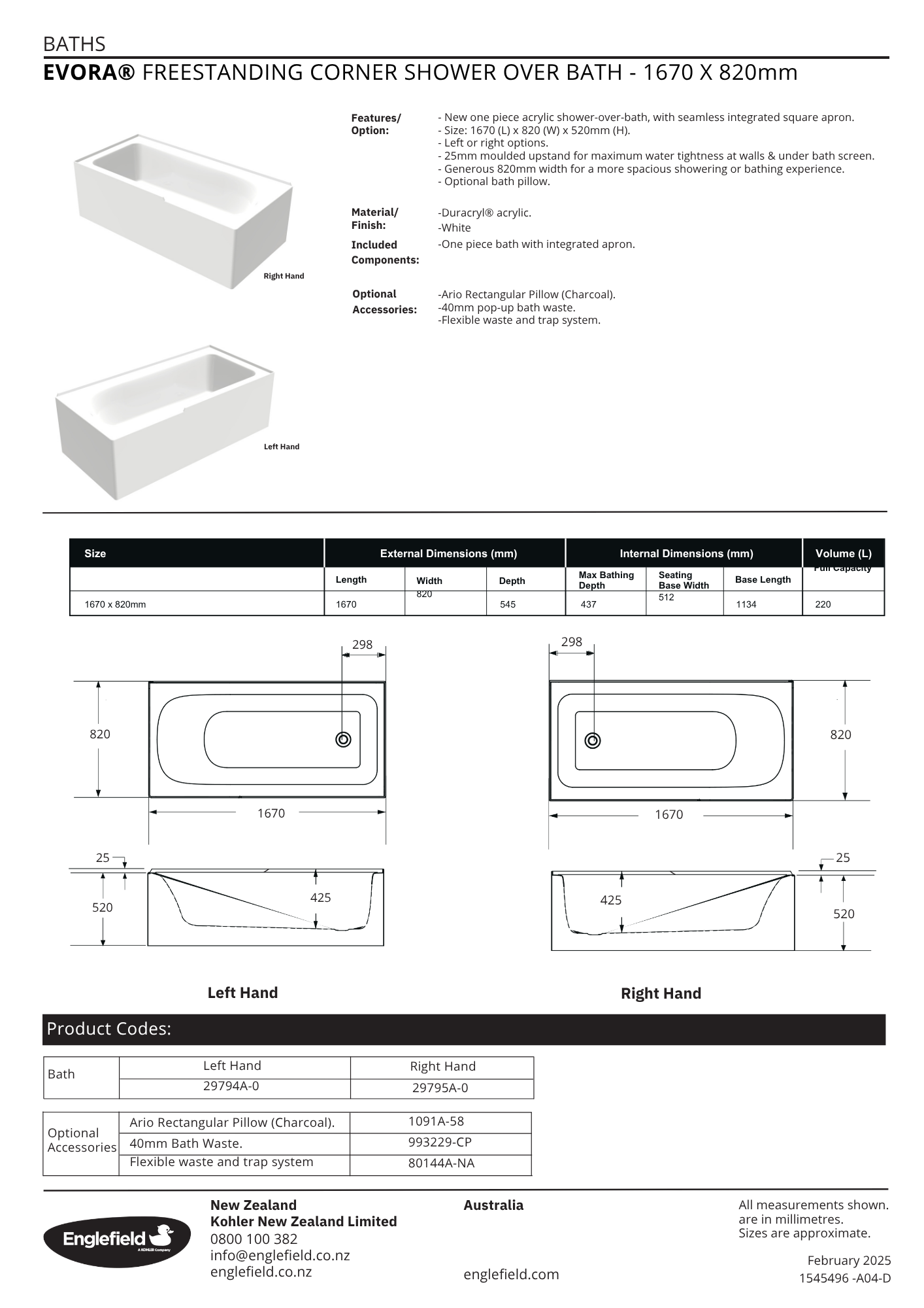 Englefield Evora Freestanding Shower Over Bath Combo with Split Bath Screen