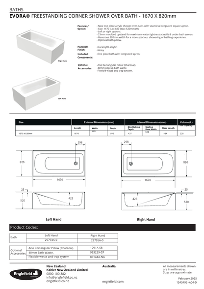 Englefield Evora Freestanding Shower Over Bath Combo with Split Bath Screen