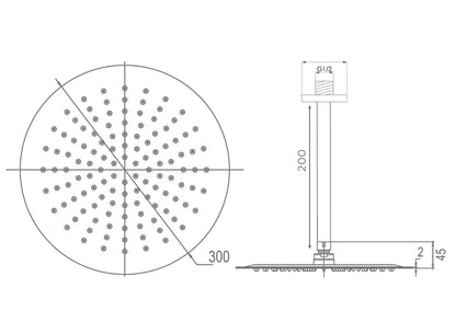 Waterware Pioneer Rain Shower 300mm & Ceiling Arm 200mm - Available in 6 Colours
