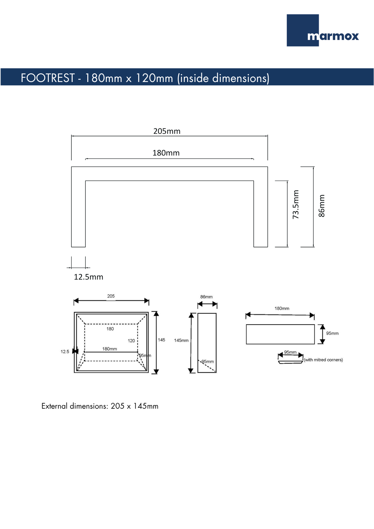 Marmox Shower Footrest | 180 x 120mm
