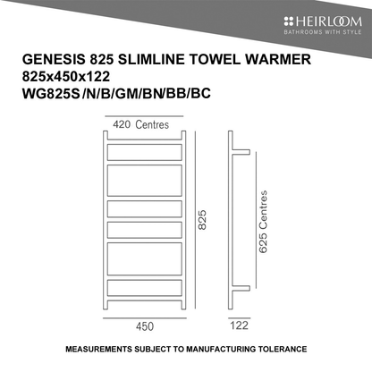 Heirloom Genesis Slimline Heated Towel Rail | 825 x 450mm - Available in 7 Colours