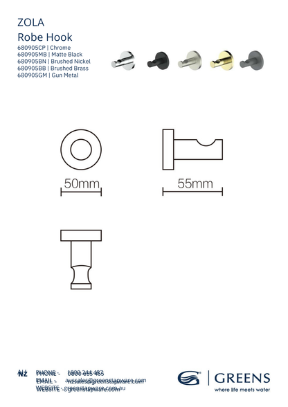 Greens Zola Robe Hook | Available in 5 Colours