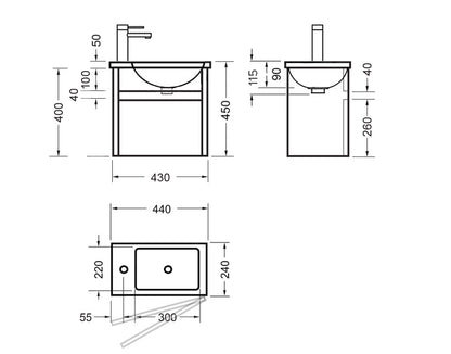 Elementi Novara Wall Hung Vanity 440mm - 11 Colour Options
