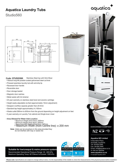 Aquatica Studio Laundry Tub Door Model 560mm