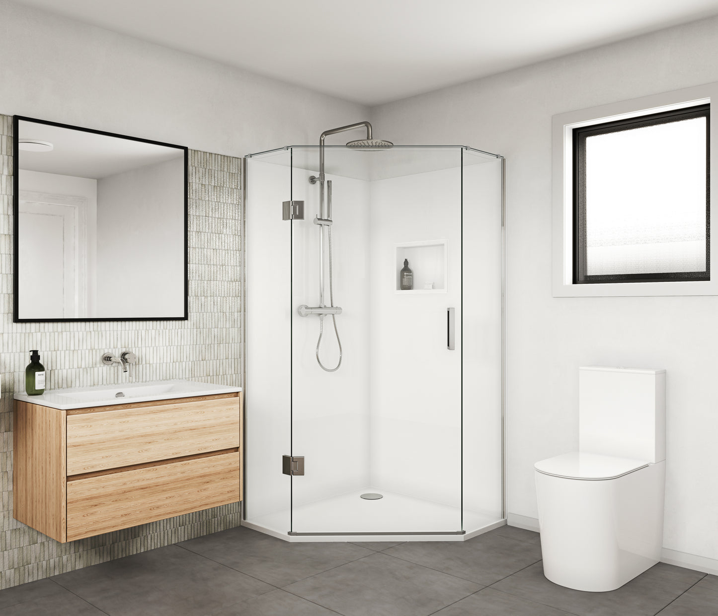Scenic Angled Hinged Shower 1000 x 1000mm | Available in 2 Colours