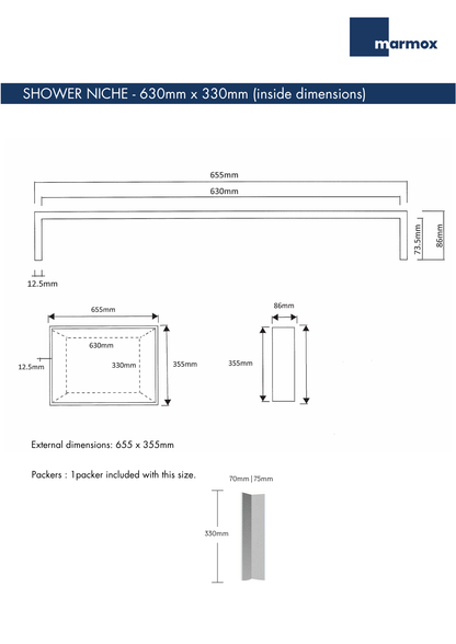 Marmox Shower Niche | 630 x 330mm