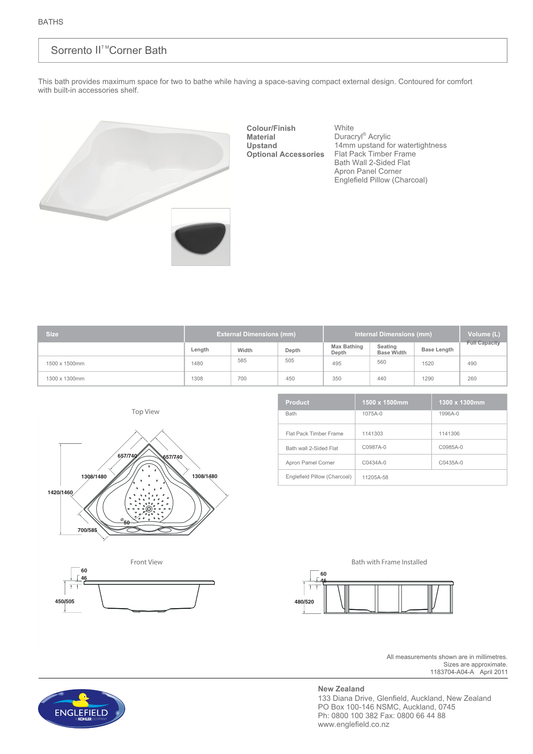 Englefield Sorrento II Corner Bath - 2 Size Options