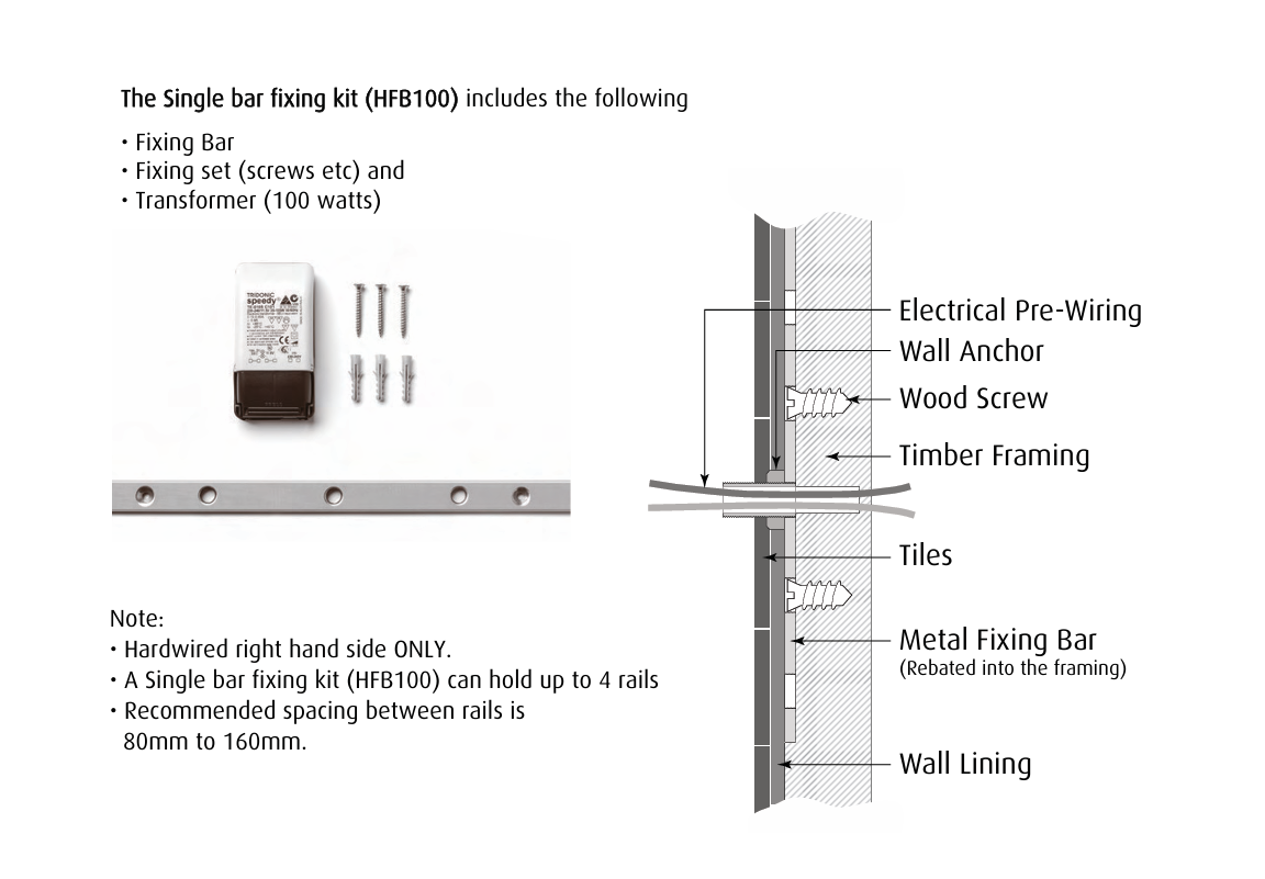 Tranquillity Single Bar Fixing Kit – Tranquillity Heated Bars