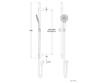 Elementi Splash Plus Round Slide Shower 900mm | 3 Function - Available in 5 Colours