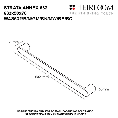 Heirloom Strata Annex Single Bar Towel Warmer | 632mm - Available in 8 Colours