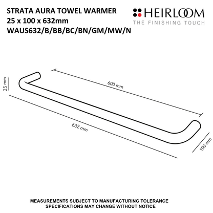 Heirloom Strata Aura Single Bar Towel Warmer | 632mm - Available in 8 Colours
