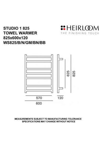 Heirloom Studio 1 Heated Towel Rail | 825 x 600mm - Available in 6 Colours