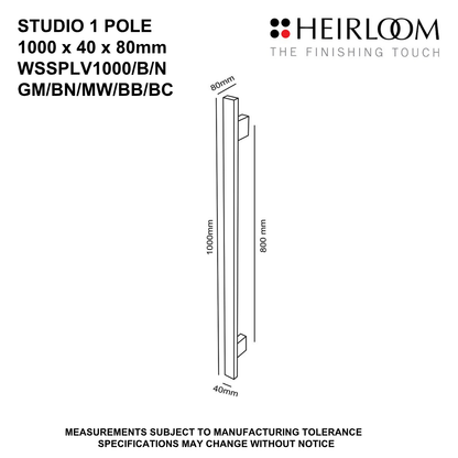 Heirloom Studio 1 Pole Towel Warmer 1000mm | Available in 8 Colours