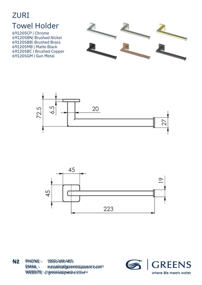 Zuri Towel Holder - 6 Colour Options