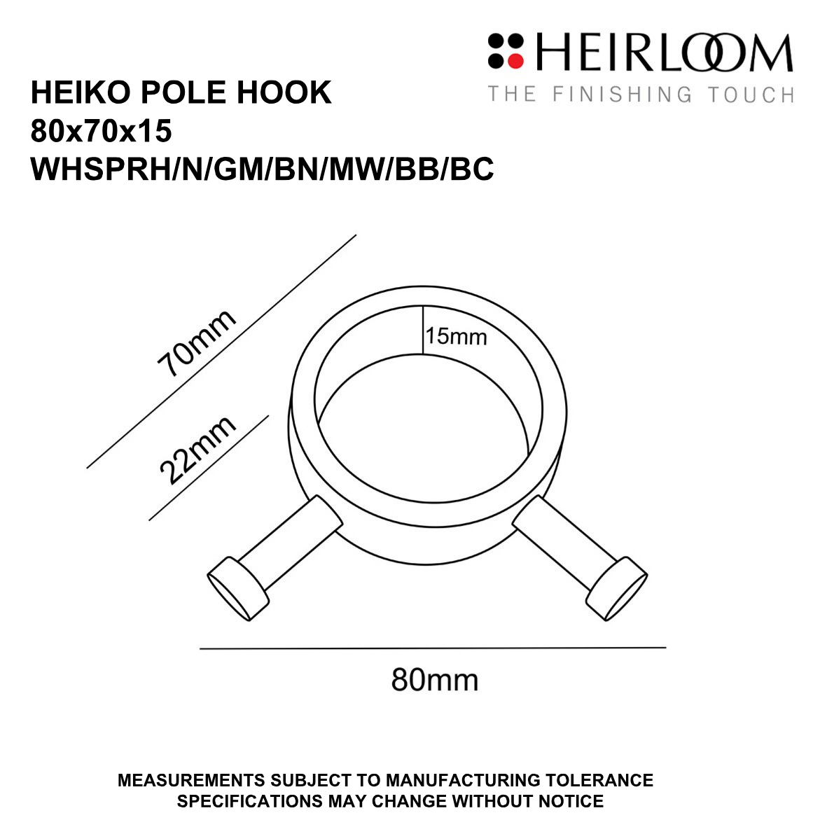 Heirloom Heiko Pole Towel Warmer Robe Hook | Available in 7 Colours